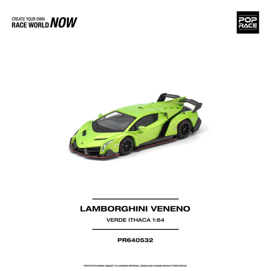 Pop Race - Lamborghini Veneno (Verde Ithaca) 1/64 Scale Diecast Model Car (PR640532)