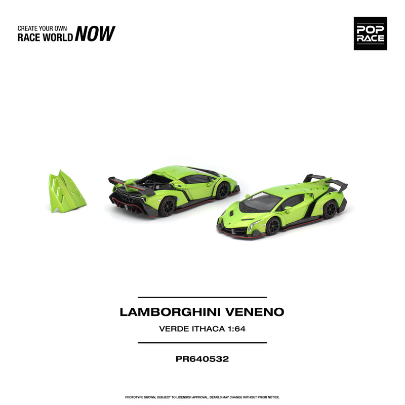 Load image into Gallery viewer, Pop Race - Lamborghini Veneno (Verde Ithaca) 1/64 Scale Diecast Model Car (PR640532)
