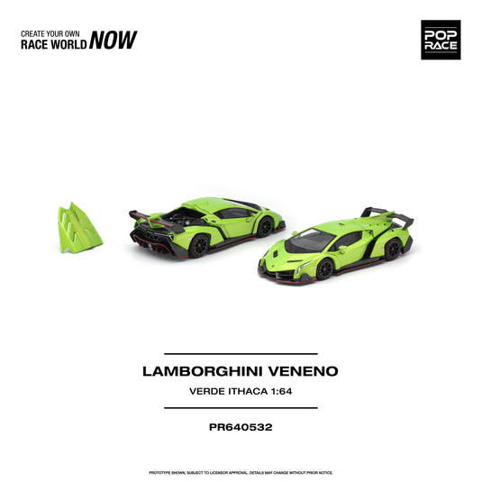 Pop Race - Lamborghini Veneno (Verde Ithaca) 1/64 Scale Diecast Model Car (PR640532)