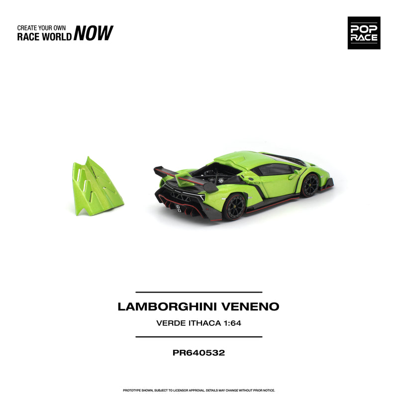 Load image into Gallery viewer, Pop Race - Lamborghini Veneno (Verde Ithaca) 1/64 Scale Diecast Model Car (PR640532)
