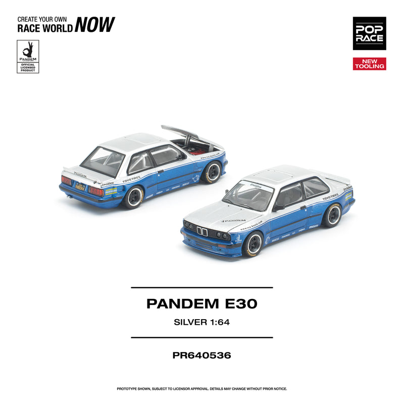 Load image into Gallery viewer, Pop Race - Pandem E30 (Silver) 1/64 Scale Diecast Model Car (PR640536)
