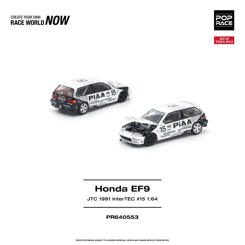 Load image into Gallery viewer, Pop Race - Honda Civic (EF9) (#15 JTC 1991 InterTEC) 1/64 Scale Diecast Model Car (PR640553)
