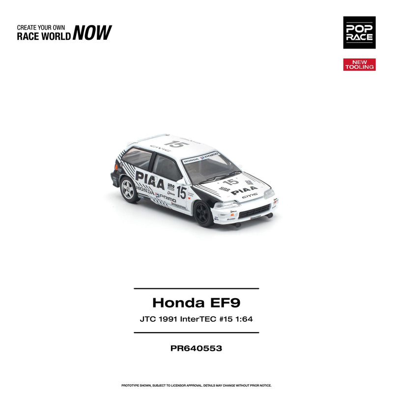 Load image into Gallery viewer, Pop Race - Honda Civic (EF9) (#15 JTC 1991 InterTEC) 1/64 Scale Diecast Model Car (PR640553)
