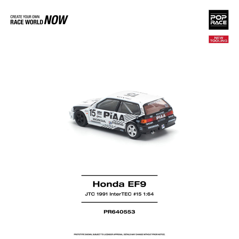 Load image into Gallery viewer, Pop Race - Honda Civic (EF9) (#15 JTC 1991 InterTEC) 1/64 Scale Diecast Model Car (PR640553)
