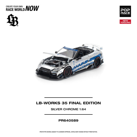 Pop Race - LB-Works 35 GT-R Final Edition (Silver Chrome) 1/64 Scale Diecast Model Car (PR640589)