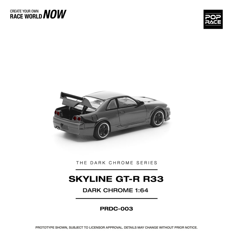 Load image into Gallery viewer, Pop Race - Skyilne GT-R R33 (Dark Chrome) 1/64 Scale Diecast Model Car
