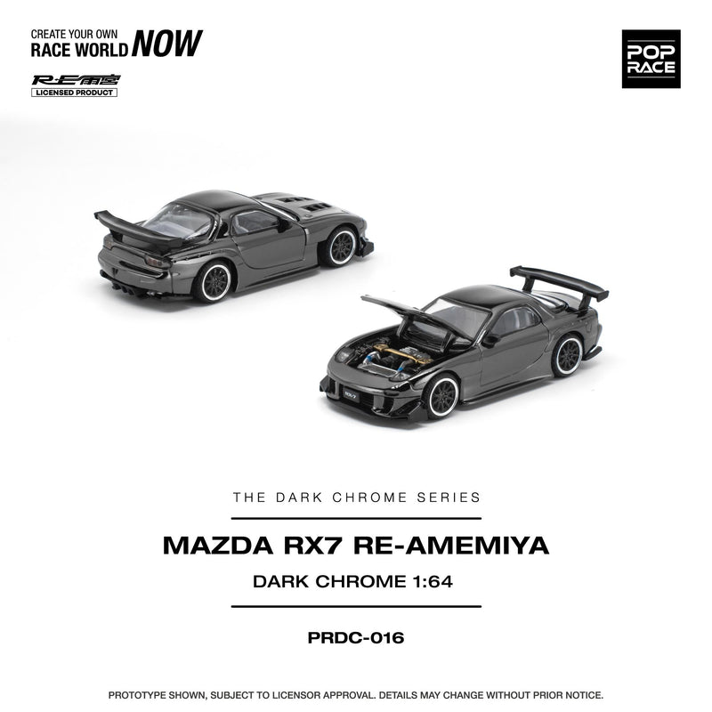 Load image into Gallery viewer, Pop Race - Mazda RX-7 Re-Amemiya (Dark Chrome) 1/64 Scale Diecast Model Car (PRDC016)
