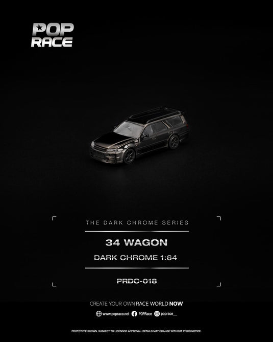 Pop Race - R34 Wagon (Dark Chrome) 1/64 Scale Diecast Model Car (PRDC018)