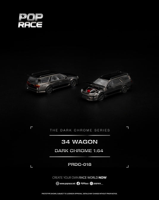 Pop Race - R34 Wagon (Dark Chrome) 1/64 Scale Diecast Model Car (PRDC018)