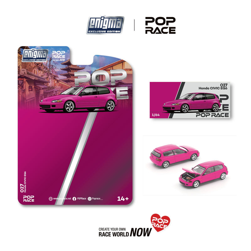 Load image into Gallery viewer, Pop Race - Honda Civic EG6 (Pink) (Enigma Exclusive Edition) 1/64 Scale Diecast Model Car (PRE027)
