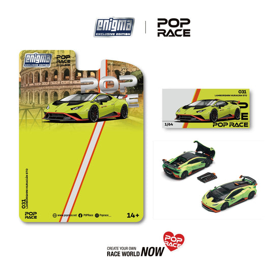 Pop Race - Lamborghini Huracan STO (Verde Citrea/Aracio DAC) (Enigma Exclusive Edition) 1/64 Scale Diecast Model Car (PRE031)