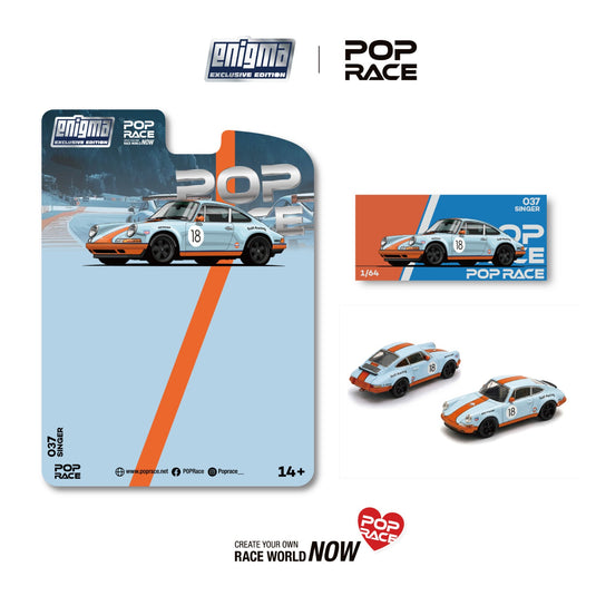 Pop Race - Singer (Racing Orange/Blue) (Enigma Exclusive Edition) 1/64 Scale Diecast Model Car (PRE037)