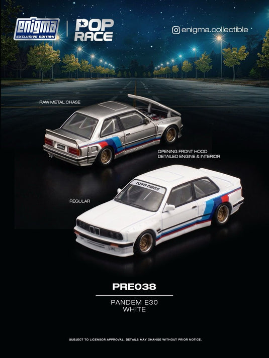 Pop Race - Pandem E30 (White) (Enigma Exclusive Edition) 1/64 Scale Diecast Model Car (PRE038)
