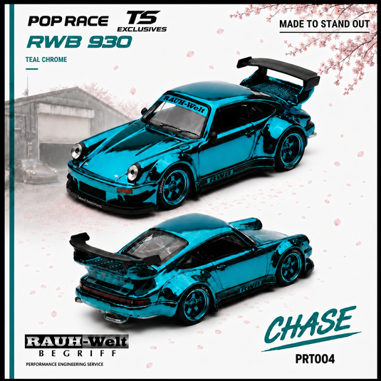 Pop Race - RWB 930 (Teal Chrome) (Tokyo Station Exclusive) 1/64 Scale Diecast Model Car (PRT004)