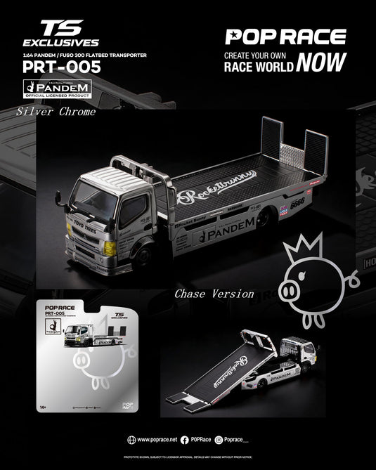 Pop Race - Pandem FUSO 300 Flatbed (Tokyo Station Exclusive) (Silver Chrome) 1/64 Scale Diecast Model Car (PRT005)
