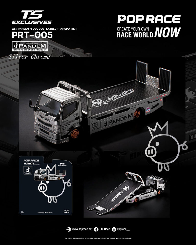 Load image into Gallery viewer, Pop Race - Pandem FUSO 300 Flatbed (Tokyo Station Exclusive) (Silver Chrome) 1/64 Scale Diecast Model Car (PRT005)
