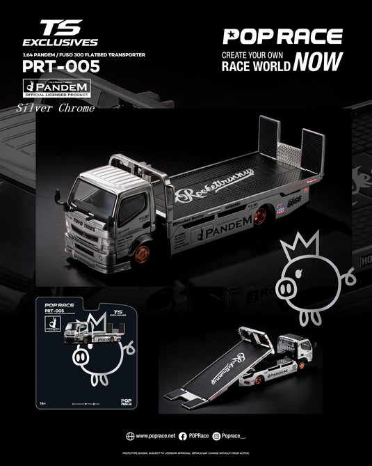 Pop Race - Pandem FUSO 300 Flatbed (Tokyo Station Exclusive) (Silver Chrome) 1/64 Scale Diecast Model Car (PRT005)