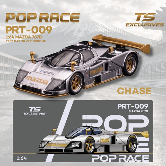Pop Race - Mazda 787B Test Car (Tokyo Station Exclusive) (Silver Chrome) 1/64 Scale Diecast Model Car (PRT009)