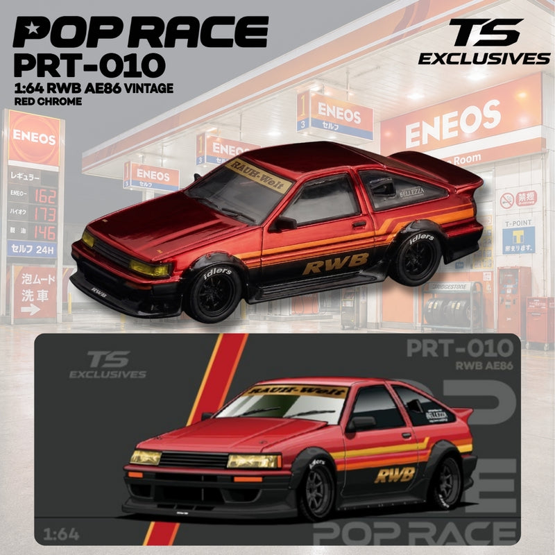 Load image into Gallery viewer, Pop Race - RWB AE86 Vintage (Tokyo Station Exclusive) (Red Chrome) 1/64 Scale Diecast Model Car (PRT010)
