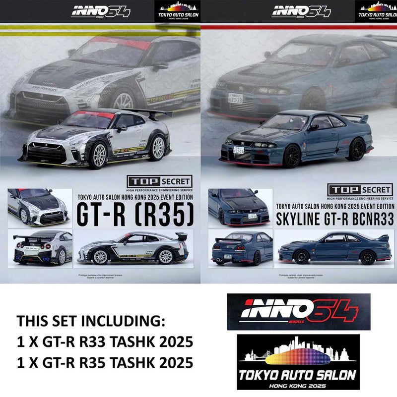 Load image into Gallery viewer, INNO64 - GT-R R33 and R35 Set of 2 (TASHK 2025) 1/64 Scale Diecast Model Cars
