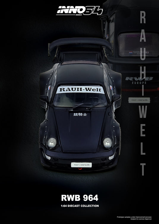 INNO64 - RWB 964 (Matte Black) 1/64 Scale Diecast Model Cars (IN64-RWB964-BM)