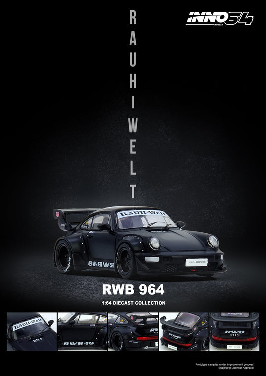 INNO64 - RWB 964 (Matte Black) 1/64 Scale Diecast Model Cars (IN64-RWB964-BM)