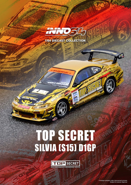 INNO64 - Top Secret Silvia (S15) (Gold D1 Grand Prix Series Champion) 1/64 Scale Diecast Model Cars (IN64-S15TS-D104)