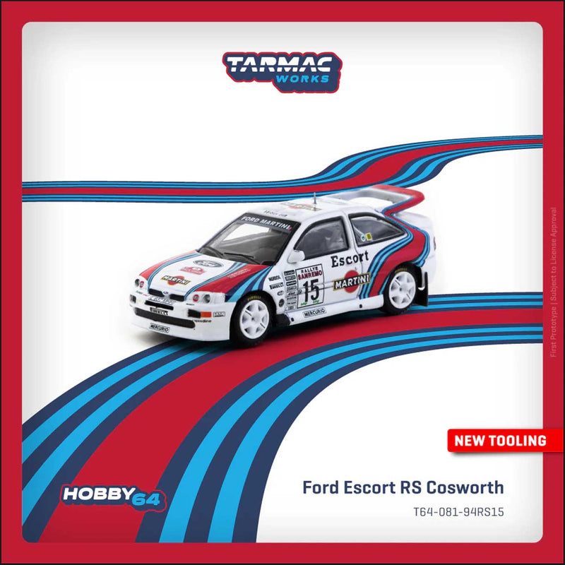 Load image into Gallery viewer, Tarmac Works - Hobby64 - Ford Escort RS Cosworth WRC (Rallye Sanremo 1994) (Malcolm Wilson/Bryan Thomas) 1/64 Scale Diecast Model Car (T64-081-94RS15)

