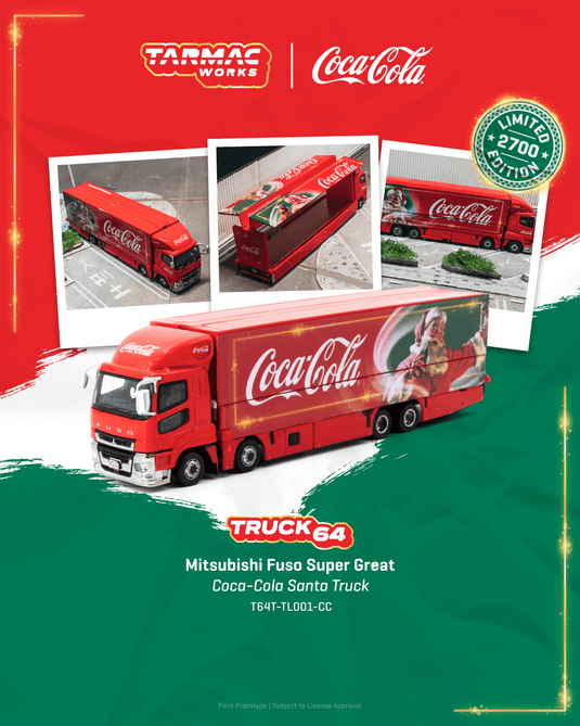 Tarmac Works - Truck64 - Mitsubishi Fuso Super Great (Coca-Cola Santa Truck) (Limited Edition) 1/64 Scale Diecast Model Car