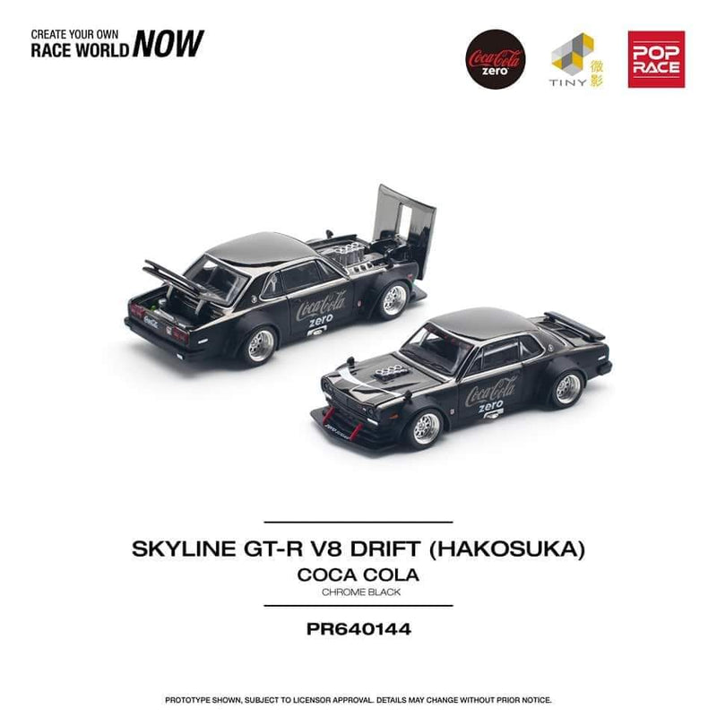 Load image into Gallery viewer, Pop Race - Skyline GT-R V8 Drift (Hakosuka) Coca Cola Zero (Chrome Black) 1/64 Scale Diecast Model Car
