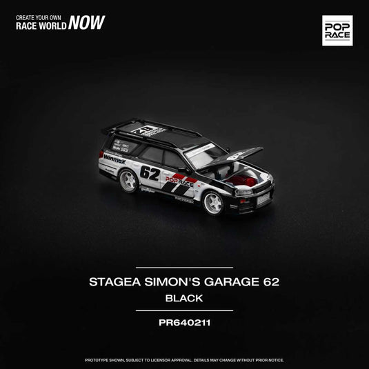 Pop Race - Nissan Stagea Simon's Garage 62 (Black) 1/64 Scale Diecast Model Car (PR640211)