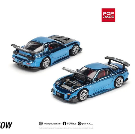 Pop Race - Mazda RX7 RE-Amemiya Widebody - Blue Chrome 1/64 Scale Diecast Model Car (PR640223)