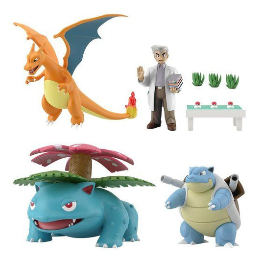 Bandai - Pokemon Scale World - Kanto Region Figures - Professor Oak, Charizard, Blastoise and Venusaur Set of 4