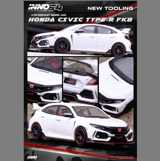 INNO64 - Honda Civit Type-R (FK8) (White)  1/64 Scale Diecast Model Cars (IN64-FK8-WHI)