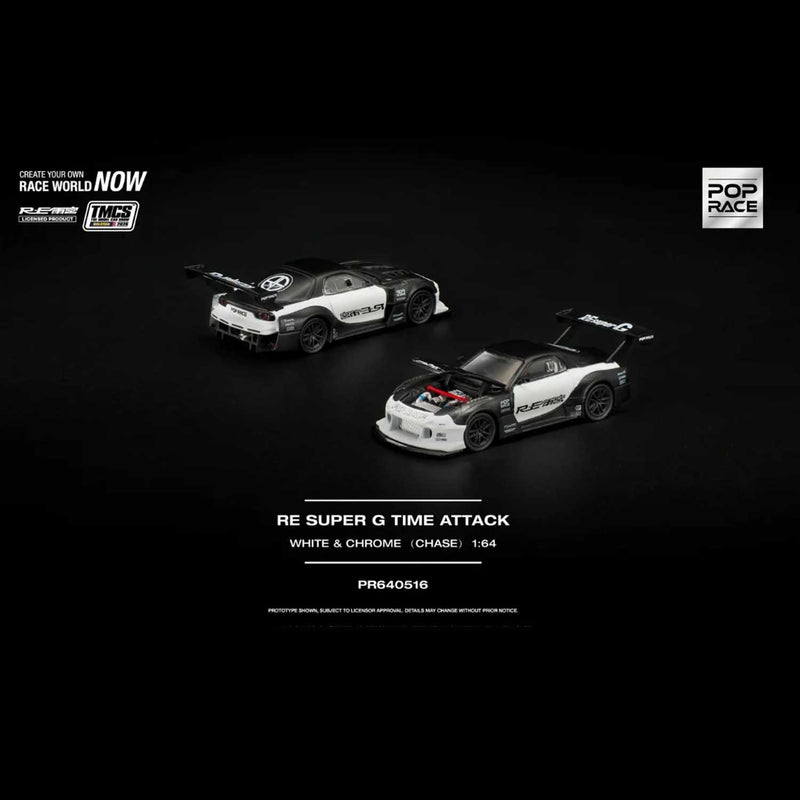 Load image into Gallery viewer, Pop Race - RE Super G Time Attack (White &amp; Chrome) (TMCS 2026 Special Edition) 1/64 Scale Diecast Model Car (PR640516)
