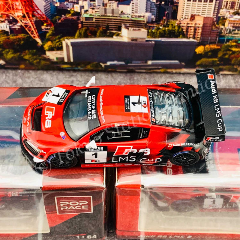 Load image into Gallery viewer, Pop Race - Audi R8 LMS No.1 (Macau GT Cup 2013 E. Mortara) 1/64 Scale Diecast Model Car
