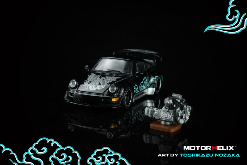 Load image into Gallery viewer, MotorHelix - RWB 964 (Black) (Silver-Fenix) 1/64 Scale Diecast Model Car (M62102)

