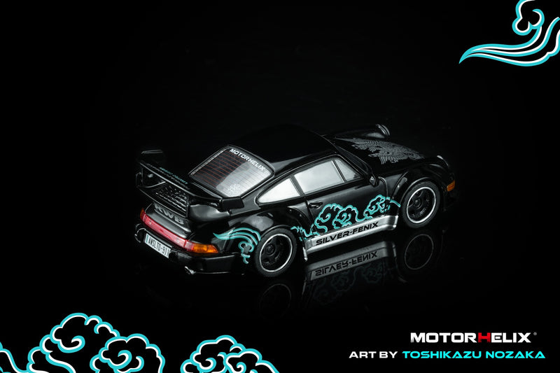 Load image into Gallery viewer, MotorHelix - RWB 964 (Black) (Silver-Fenix) 1/64 Scale Diecast Model Car (M62102)
