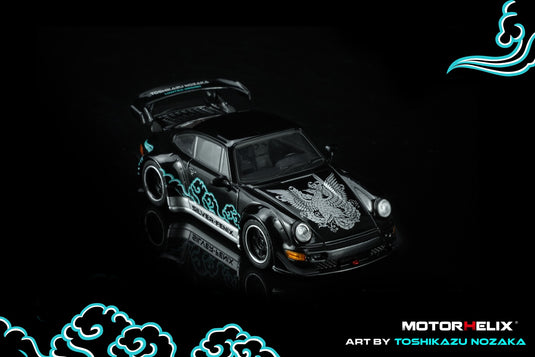 MotorHelix - RWB 964 (Black) (Silver-Fenix) 1/64 Scale Diecast Model Car (M62102)