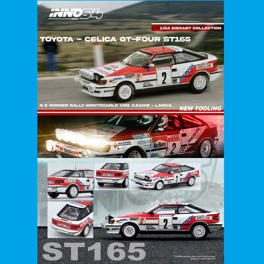 INNO64 - Toyota Celica GT-Four ST165 (Winner Rally Monte Carlo 1991) (C. Sainz/L. Moya)  1/64 Scale Diecast Model Cars (IN64-ST165R-91MCW)