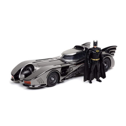 Jada Toys - Batman (1989): Batmobile (Black-Chrome Finish) Diecast Metal Vehicle and Batman Mini-Fig 1/24 Scale