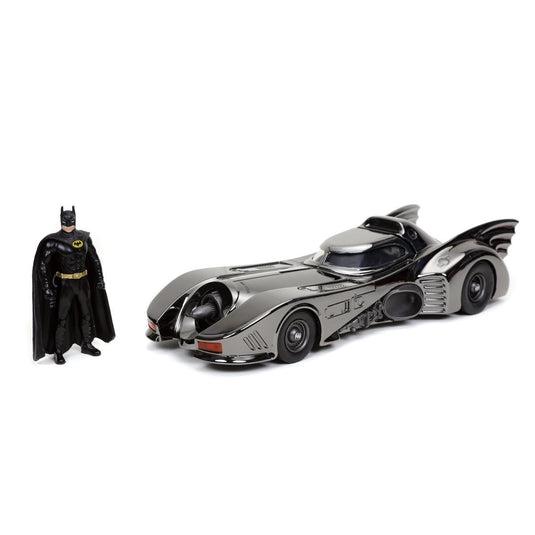 Jada Toys - Batman (1989): Batmobile (Black-Chrome Finish) Diecast Metal Vehicle and Batman Mini-Fig 1/24 Scale