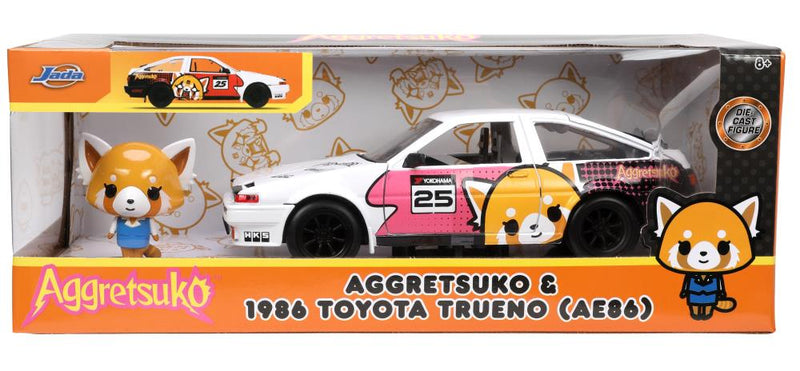 Load image into Gallery viewer, Jada Toys - Aggretsuko: Die-Cast Retsuko and 1986 Toyota Trueno (AE86) 1/24 Scale
