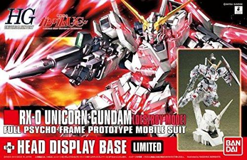 HGUC 1/144 - 101 RX-0 Unicorn Gundam (Destroy Mode) with 1/48 Head Display Base