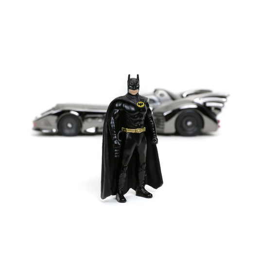 Jada Toys - Batman (1989): Batmobile (Black-Chrome Finish) Diecast Metal Vehicle and Batman Mini-Fig 1/24 Scale