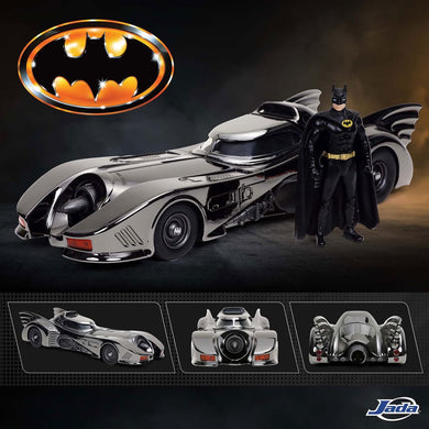 Jada Toys - Batman (1989): Batmobile (Black-Chrome Finish) Diecast Metal Vehicle and Batman Mini-Fig 1/24 Scale