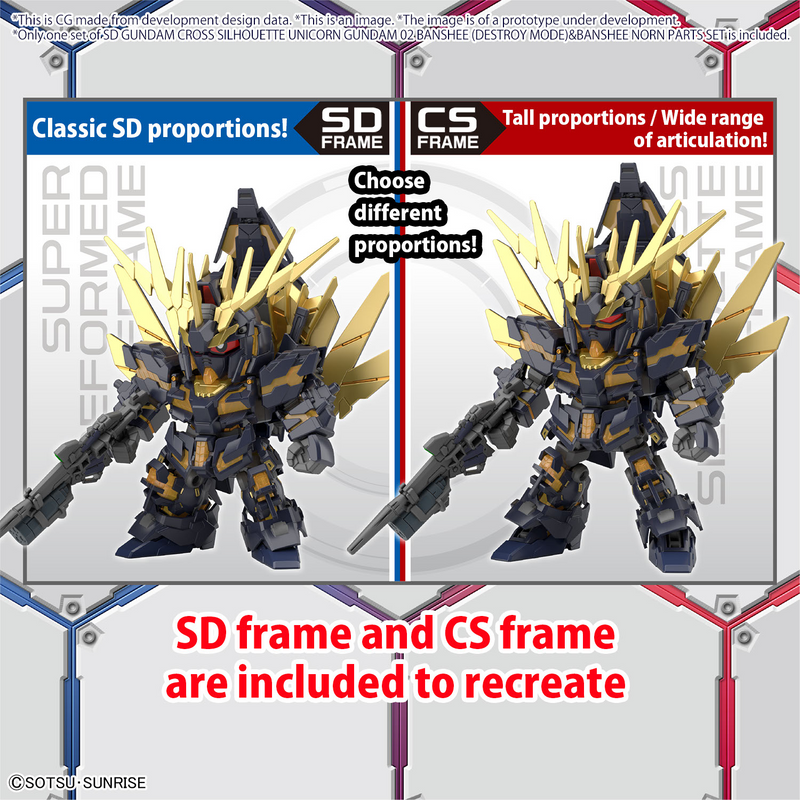 Load image into Gallery viewer, SD Gundam - Cross Silhouette - Unicorn Gundam 02 Banshee (Destroy Mode) and Banshee Norn Parts Set

