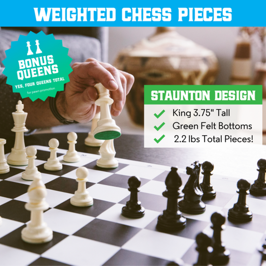 The Best Chess Set Ever - Triple Weight 3X Pieces & Black Silicone Board (Restock)