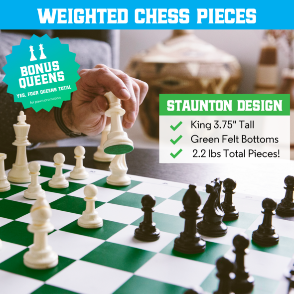 Load image into Gallery viewer, The Best Chess Set Ever - Triple Weight 3X Pieces &amp; Green Silicone Board
