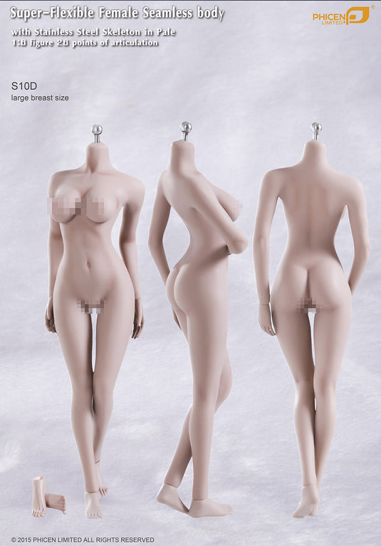 Phicen - Seamless Stainless Steel Skeleton Female Body in Pale - Large Breast Size - Replaceable hands/feet